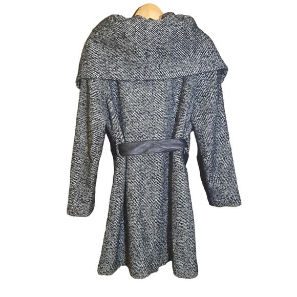 Cole Haan Womens Black & White Wool Blend Leather Trim Tweed Coat Size 10 - Picture 5 of 11